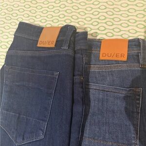 DU/ER Men's Slim Fit Denim Jeans - Two Pairs, one dark blue, one mid blue